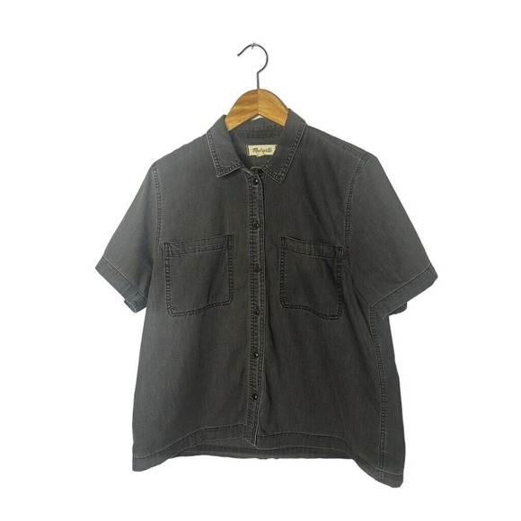 Madewell Denim Short-Sleeve Back-Pleat Shirt in Lunar Wash Size Large Collared - Picture 3 of 10